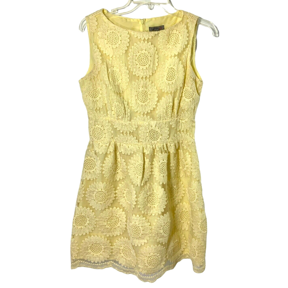 Casting LA Dress‎ Womens Medium Yellow Sunflower Embroidery Sleeveless Event NWT